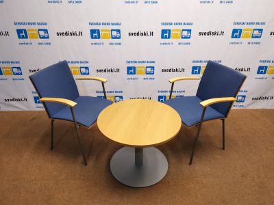 Švediški.lt Lammhults Mėlyna Lankytojo Kėdė Su Buko Porankiais, Švedija