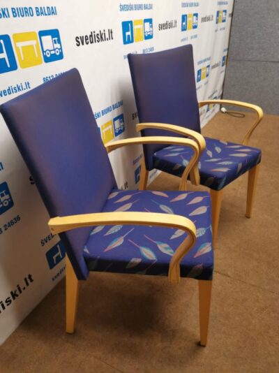 JOC Mėlyna Kėdė Su Buko Rėmu Ir Porankiais, Švedija