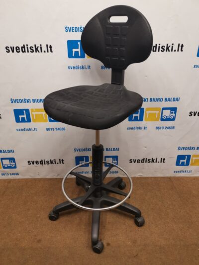 Pramoninė Aukšta Juoda Darbo Kėdė Su Atrama Kojoms