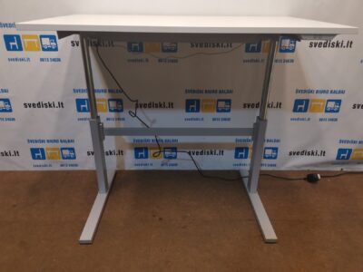 Linak Pilkas Stok-Sėsk Stalas Su Nauju Baltu 140x80cm Stalviršiu, Švedija