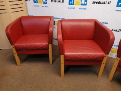 OFFECCT Raudonas Natūralios Odas Fotelis Su Buko Kojomis, Švedija