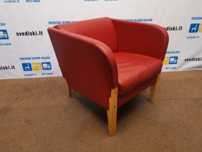 OFFECCT Raudonas Natūralios Odas Fotelis Su Buko Kojomis, Švedija