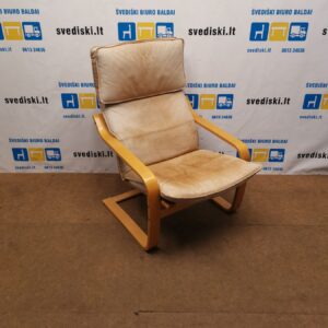IKEA POANG Linguojantis Fotelis Su Ruda Natūralia Oda, Švedija