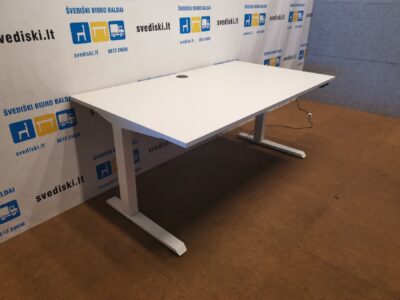 Stok-Sėsk Baltas Elektra Reguliuojamas Stalas Su 160x90 cm Stalviršiu, Švedija