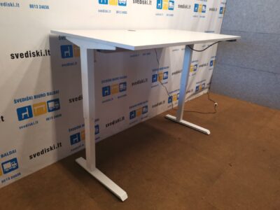 Stok-Sėsk Baltas Elektra Reguliuojamas Stalas Su 160x90 cm Stalviršiu, Švedija
