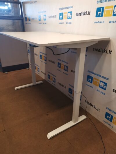 Stok-Sėsk Baltas Elektra Reguliuojamas Stalas Su 160x90 cm Stalviršiu, Švedija