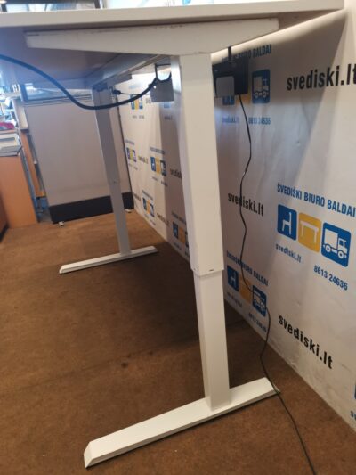 Stok-Sėsk Baltas Elektra Reguliuojamas Stalas Su 160x90 cm Stalviršiu, Švedija