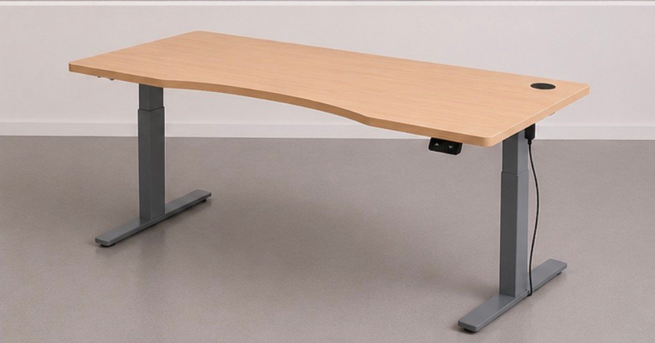 OMT Pilkas Stok-Sėsk Stalas Su Medžio Imitacijos 160x80cm Stalviršiu, Švedija