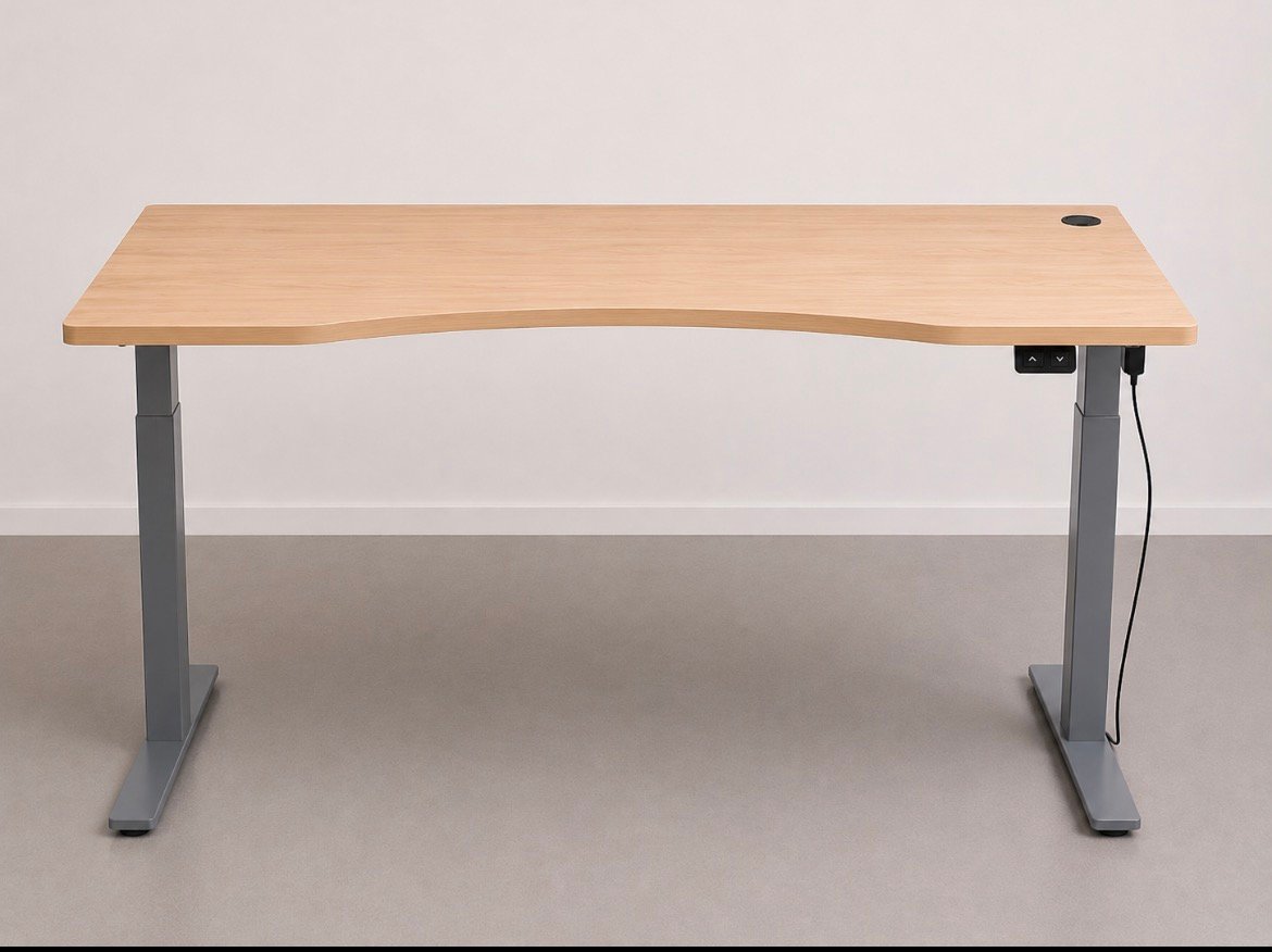 OMT Pilkas Stok-Sėsk Stalas Su Medžio Imitacijos 160x80cm Stalviršiu, Švedija