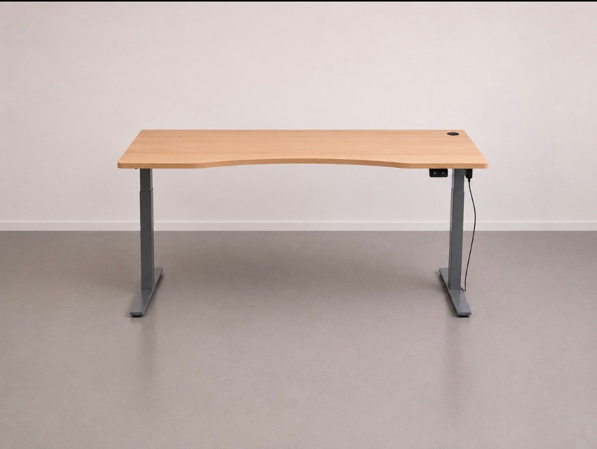 OMT Pilkas Stok-Sėsk Stalas Su Medžio Imitacijos 160x80cm Stalviršiu, Švedija